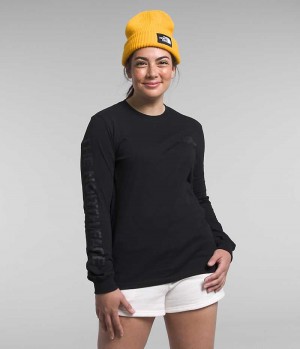 The North Face Long Sleeve Sleeve Hit Baskılı Tişört Kadın Siyah | TÜRKIYE ONIL