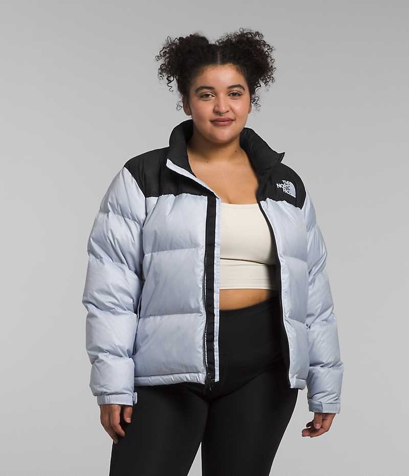 The North Face Plus 1996 Retro Nuptse Aşağı Ceket Kadın Açık Mavi Siyah | ISTANBUL OYZF